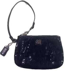 Coach‎ Black Sequin Small Wristlet Wallet EUC 4x6"
